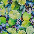 Watercolor Lime Seamless Pattern, Summer Vivid Fruits Botanical Texture