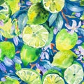 Watercolor Lime Seamless Pattern, Summer Vivid  Fruits Botanical Texture Royalty Free Stock Photo