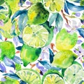 Watercolor Lime Seamless Pattern, Summer Vivid  Fruits Botanical Texture Royalty Free Stock Photo