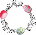 Watercolor and lineart Easter Frame with colorful Eggs. Vintage watercolor, great design for any purposes. Bright hand