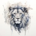 Watercolor Lion Head Illustration: Dark, White, Blue, Emotion, Supernatural Creatures