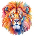 Watercolor lion head isolated on white background. Cute colorful wild animal illustration Royalty Free Stock Photo