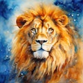 watercolor lion painting Lion King watercolor predator animals wildlife painting Royalty Free Stock Photo