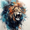 watercolor lion painting Lion King watercolor predator animals wildlife painting Royalty Free Stock Photo