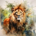 watercolor lion painting Lion King watercolor predator animals wildlife painting Royalty Free Stock Photo