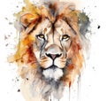 Watercolor lion, portrait. AI generative Royalty Free Stock Photo