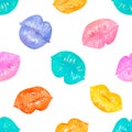 Watercolor lips, seamless pattern.