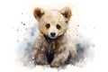 Watercolor Little bear in the grass, a cute portrait of a small furry friend by Generative AI