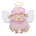 Watercolor little cute Baby Angel sheep