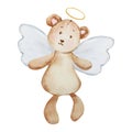 Watercolor little cute Baby Angel teddy bear