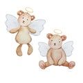 Watercolor little cute Baby Angel teddy bears