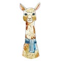 watercolor llama head in a scarf isolated