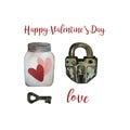 Watercolor lock, key and hearts isolated on a white background.