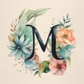 Watercolor logo with flowers and leaves minimal arrangement