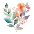 Watercolor logo with flowers and leaves minimal arrangement