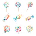 Watercolor lollipops set. Hand painted illustration on white background Royalty Free Stock Photo