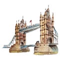 Watercolor London illustration. Great Britain hand drawn symbols.