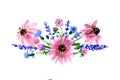 Watercolor loose flowers beautiful clip art. Elegant floral bouquet, banner with echinacea, lavender, cornflower, clover