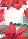 Watercolor lotus holiday card illustration frame