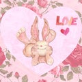 Watercolor Love Bunny Valentine or Easter Illustration Royalty Free Stock Photo