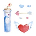 watercolor love elixir glass heart arrow