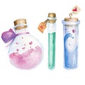watercolor love elixir glass ribbon tag Royalty Free Stock Photo