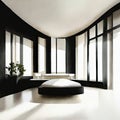 Watercolor of A luxurious black and beige minimalist and modern with a giant