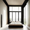 Watercolor of A luxurious black and beige minimalist and modern with a giant