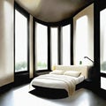 Watercolor of A luxurious black and beige minimalist and modern with a giant