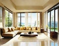 Watercolor of Luxurious contemporary living room with modern