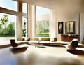 Watercolor of Luxurious contemporary living room with modern