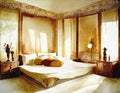 Watercolor of A Luxurious interior of a oriental style bedroom