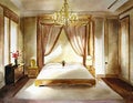 Watercolor of A Luxurious interior of a oriental style bedroom