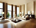 Watercolor of Luxurious living room with contemporary Modern interior of a luxurious