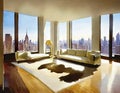 Watercolor of Luxurious penthouse living room in Royalty Free Stock Photo