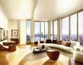 Watercolor of Luxurious penthouse living room in Royalty Free Stock Photo