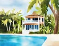 Watercolor of luxury beach house