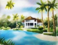 Watercolor of luxury beach house