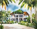 Watercolor of luxury beach house