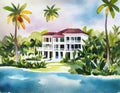 Watercolor of luxury beach house