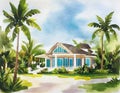 Watercolor of luxury beach house