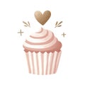 watercolor luxury cupcake with heart on top pink and gold, in cute love Royalty Free Stock Photo