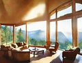 Watercolor of Luxury mountain cabin
