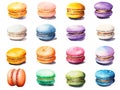 Watercolor Macaron Cake Isolated, Aquarelle Macaroon Cookie, Almond Meringue, Macaroons