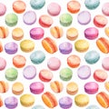 Watercolor Macaron Cake Seamless Pattern, Aquarelle Macaroon Cookie, Almond Meringue Tile