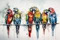 Watercolor of Macaw Parrots. AI generated Illustration