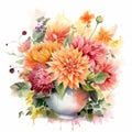 Watercolor Magic: A Dahlias Bouquet that Comes to Life on Canvas AI Generated