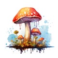 Watercolor magic toadstool mushroom