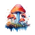 Watercolor magic toadstool mushroom