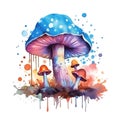 Watercolor magic toadstool mushroom